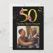 Invitation Photo Florale en or noir espagnol 50e anniversaire (Devant)