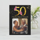 Invitation Photo Florale en or noir espagnol 50e anniversaire (Debout devant)
