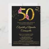 Invitation Photo Florale en or noir espagnol 50e anniversaire (Dos)