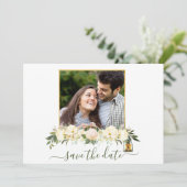 Invitation Photo Florale Lanternes En Or Blanc Enregistrer La (Debout devant)