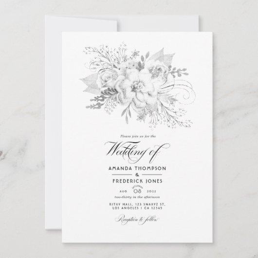 Invitation Photo Florale Mariage blanche (Devant)