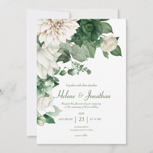 Invitation Photo florale moderne QR Code Emerald Green Mariag (Devant)