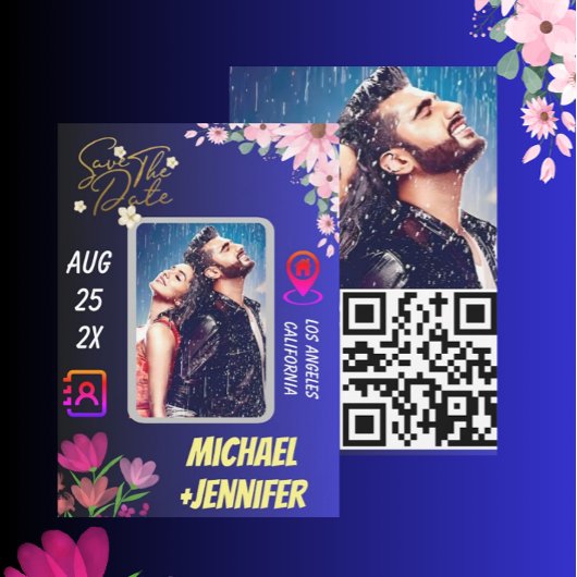 Invitation Photo florale moderne QR Code Mariage Enregistrer