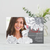 Invitation photo florale noire et blanche (Debout devant)