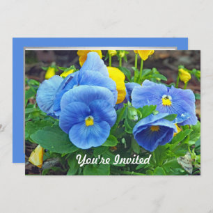 Invitation Photo florale Pretty Blue and Yellow Pansy Anniver