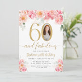 Invitation Photo florale rose et or 60e anniversaire (Debout devant)