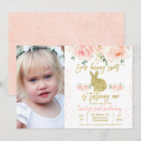 Photo florale rose lapin 1er Anniversaire Invitati