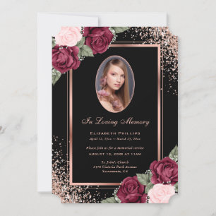 Invitation Photo Florale Rose Noir En Mémoire Amoureuse