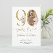 Invitation Photo florale rose pâle 90e anniversaire Invitatio (Debout devant)