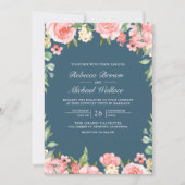 Invitation Photo florale rose pâle QR Code Dusty Mariage bleu (Devant)