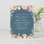 Invitation Photo florale rose pâle QR Code Dusty Mariage bleu (Debout devant)