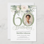 Invitation Photo florale Sage 60e anniversaire (Devant)