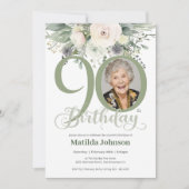Invitation Photo florale Sage 90e anniversaire (Devant)