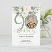 Invitation Photo florale Sage 90e anniversaire (Debout devant)