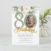 Invitation Photo florale Sage and Gold 80th Birthday (Debout devant)