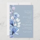 Invitation Photo florale transparente Dusty Blue Mariage (Devant)