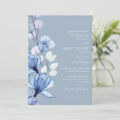 Invitation Photo florale transparente Dusty Blue Mariage (Debout devant)