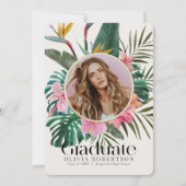 Invitation Photo florale tropicale Annonce de graduation (Devant)