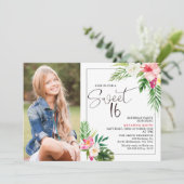 Invitation Photo florale tropicale moderne Sweet 16 Anniversa (Debout devant)
