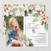 Invitation Photo florale tropicale moderne Sweet 16 Anniversa (Devant / Derrière)