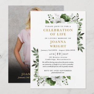 Invitation Photo Florale Verte Célébration De La Vie Funérair