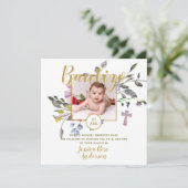 Invitation Photo Florale violet Bautizo Invitacion Espagnol (Debout devant)