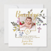 Invitation Photo Florale violet Bautizo Invitacion Espagnol (Devant)
