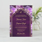 Invitation Photo Florale violette Anand Karaj Sikh Mariage (Debout devant)