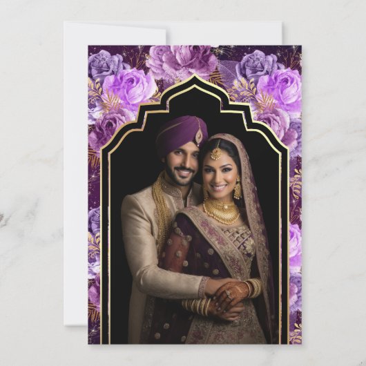 Invitation Photo Florale violette Anand Karaj Sikh Mariage (Dos)