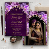 Invitation Photo Florale violette Anand Karaj Sikh Mariage