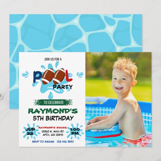 Invitation Photo Football Pool Party (Devant / Derrière)