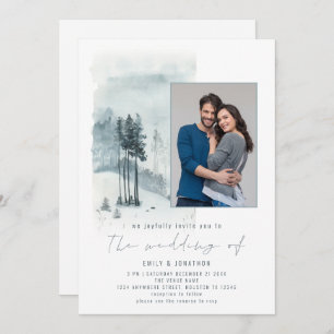 Invitation Photo Forêt de Neige Élégant Script Mariage d'hive