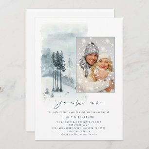Invitation Photo Forêt de Neige Rejoignez-nous QR Code Mariag