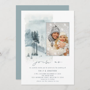 Invitation Photo Forêt de neige Rejoignez-nous QR Code Mariag