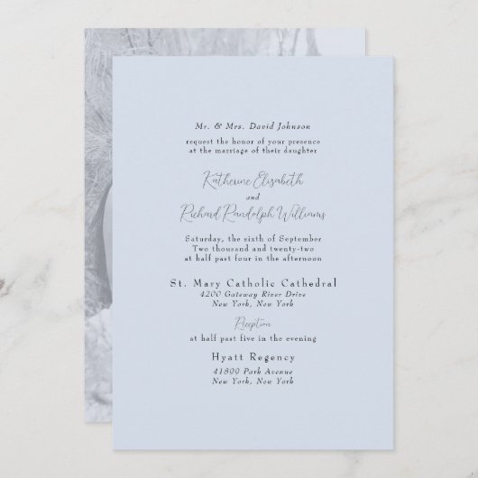 Invitation Photo Formelle Dusty Blue Bride Parents Mariage (Devant / Derrière)