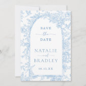 Invitation Photo French Blue Floral Wedding Enregistrer la da (Devant)