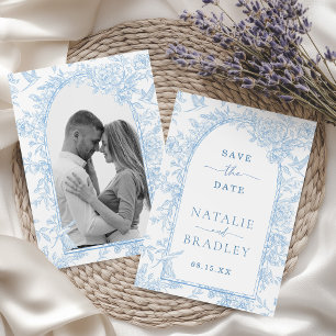 Invitation Photo French Blue Floral Wedding Enregistrer la da