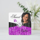 Invitation Photo Fuchsia Parties scintillant Sweet 16 16e ann (Debout devant)