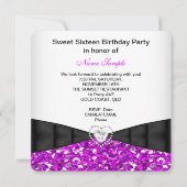 Invitation Photo Fuchsia Parties scintillant Sweet 16 16e ann (Dos)