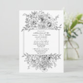 Invitation Photo funéraire de la ligne noire Florals (Debout devant)