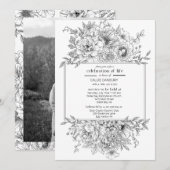 Invitation Photo funéraire de la ligne noire Florals (Devant / Derrière)