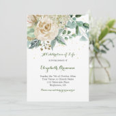 Invitation Photo funéraire Élégant Rose Floral Green Foliage (Debout devant)