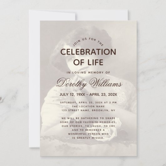 Invitation Photo funéraire Élégant Script Célébration de la v (Devant)