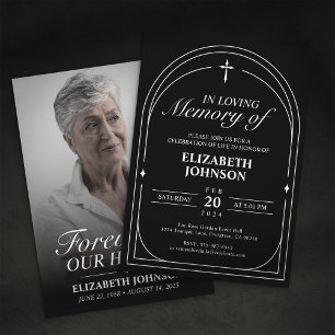 Invitation Photo Funéraire Élégante en Noir et Blanc