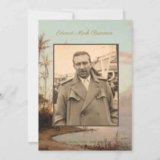 Invitation Photo funéraire Élégante île tropicale Palmiers (Dos)