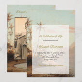 Invitation Photo funéraire Élégante île tropicale Palmiers (Devant / Derrière)