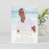 Invitation Photo funéraire Gold Script Célébration de vie (Debout devant)