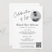 Invitation Photo funéraire minimaliste moderne Code QR (Devant / Derrière)