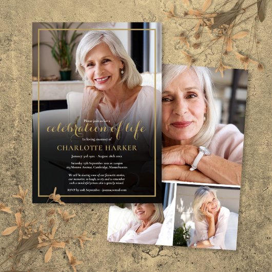 Invitation Photo funéraire moderne Collage Célébration de la 