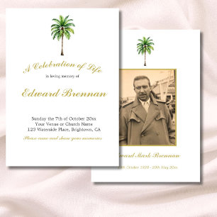 Invitation Photo funéraire Palm Arbre Aquarelle Élégant Folia